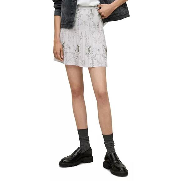 ALLSAINTS NWT Cora Yorik Mini Skirt Whisper Pink Skull Skeleton pleated 4 preppy - Picture 2 of 7